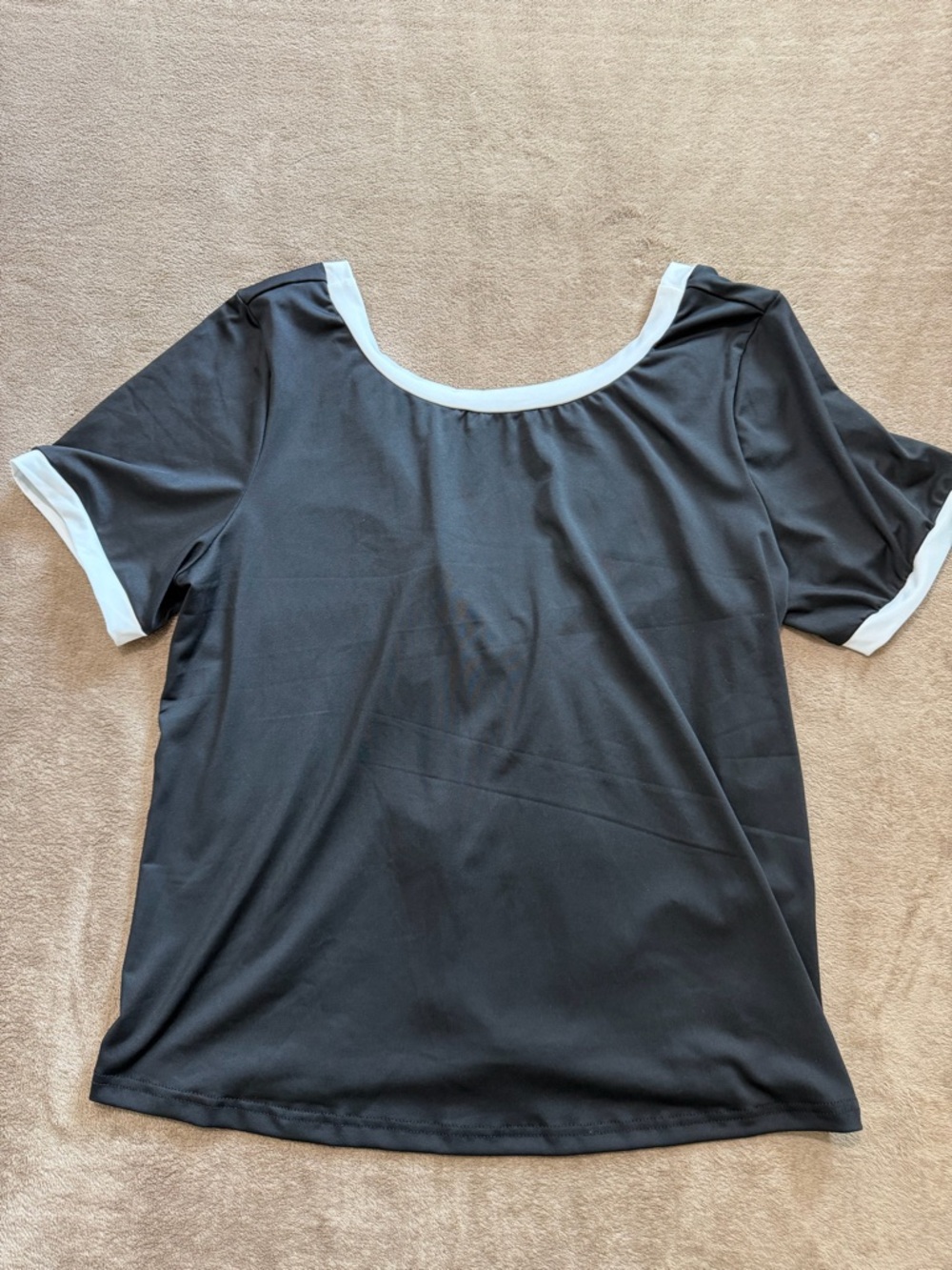 SHEIN Black Short Sleeve Scoop Neck Top with White Trim